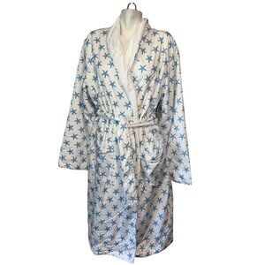 New Marigot Lorient Block Print Terry Robe Women Large White Blue Starfish $175